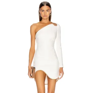 2026 Spring White One-Sleeve Mini Dress Sexy Cut-Out Evening Wear Celebrity Elegant Side Zipper Bandage Dress