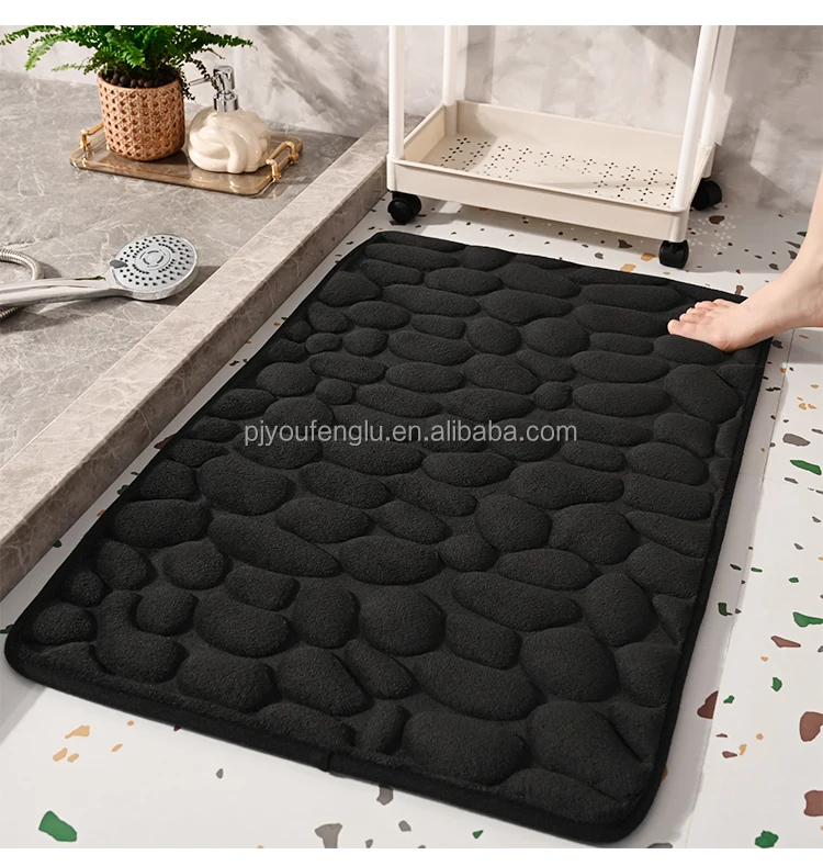 3D printed High frequency Non slip stereoscopic Cobblestone coral fleece Sandwich hot melt adhesive bottom bathroom door mat supplier