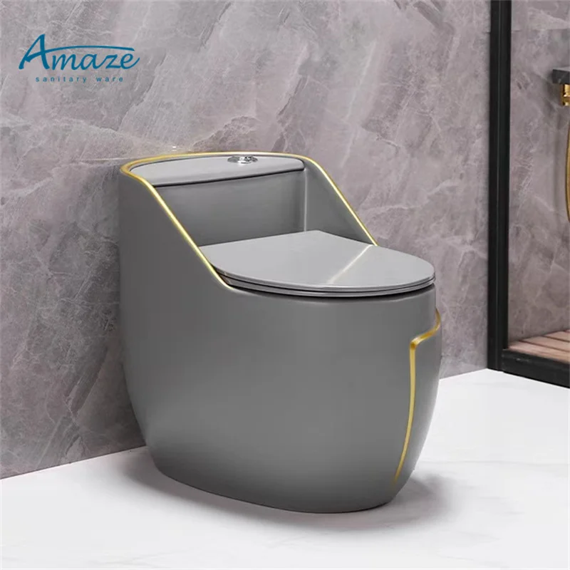 Modern design simple sanitary ware ceramic bathroom white gold line siphon one piece color toilet bowl supplier