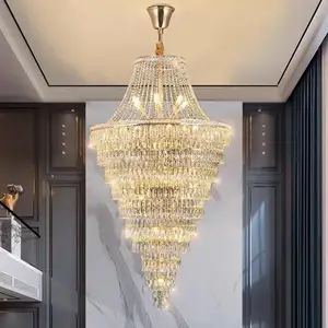 High Hanging Large Pendant Lamp Villa Living Room Wedding Hall Luxury Led Big Crystal Chandelier