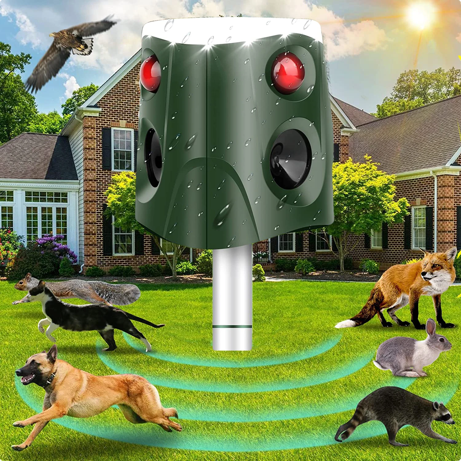 Top sale Wholesale Tri- Face Outdoor Solar Powered Animal Repellent Deer cat Monkey wild Pig bird pest control Cat Repeller 360