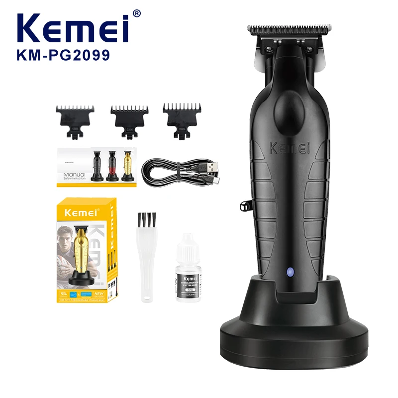 Nouvelle tondeuse pour cheveux Kemei KM-PG2099 « Vision », modèle amélioré avec station de charge, base de chargement USB, batterie de 1200 mAh, 7000 tr/min, lame à écartement nul