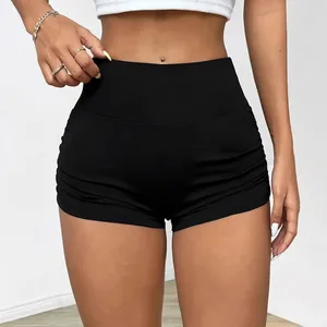 2025 Summer Women's Sexy Solid Color Versatile Slimming High Waist Pleated Tight Shorts