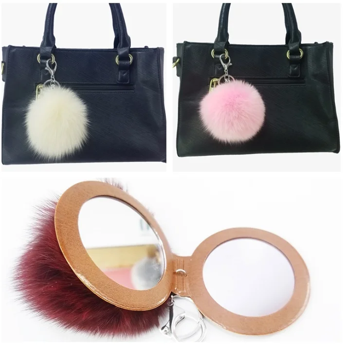 Милые зеркальные декоративные подвески для сумок из натурального Лисьего волоса, брелок для автомобиля, модные украшения, подарки на вечеринку, компактный брелок для ключей