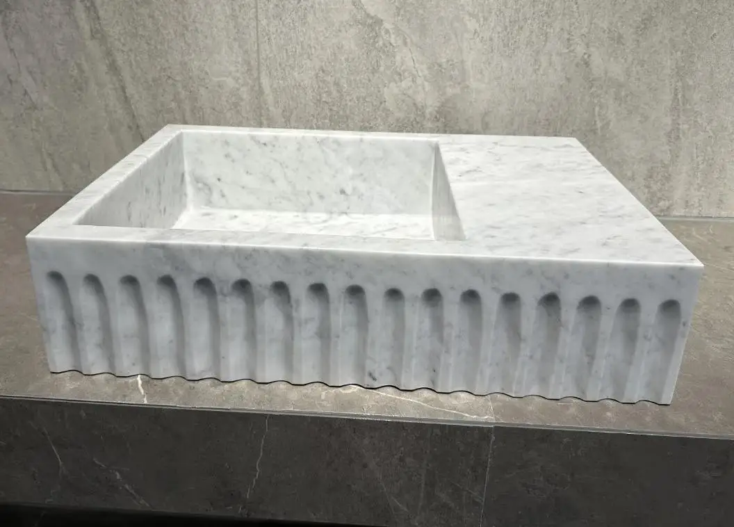product natural carrara white marble washbasin with groove design for indoor bathrooms and toilets marble groove design-1