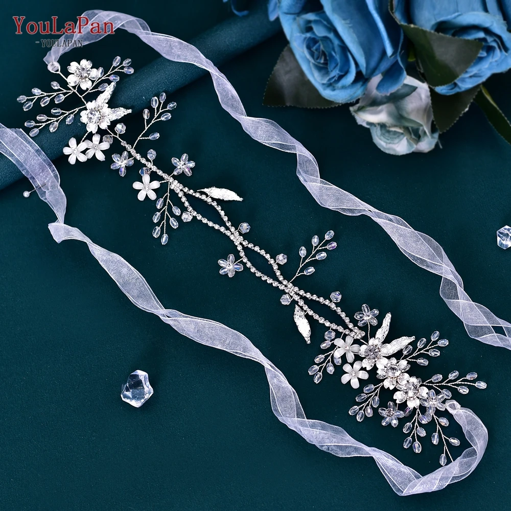 Youlapan Hp348 Women Flower Hair Vine Silver Rhinestones Wedding