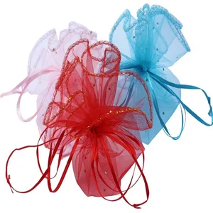 Custom Logo Round Sheer Organza Drawstring Gift Packaging Bags Candy Jewelry Pouch Cosmetic Dried Flower Storage Bag