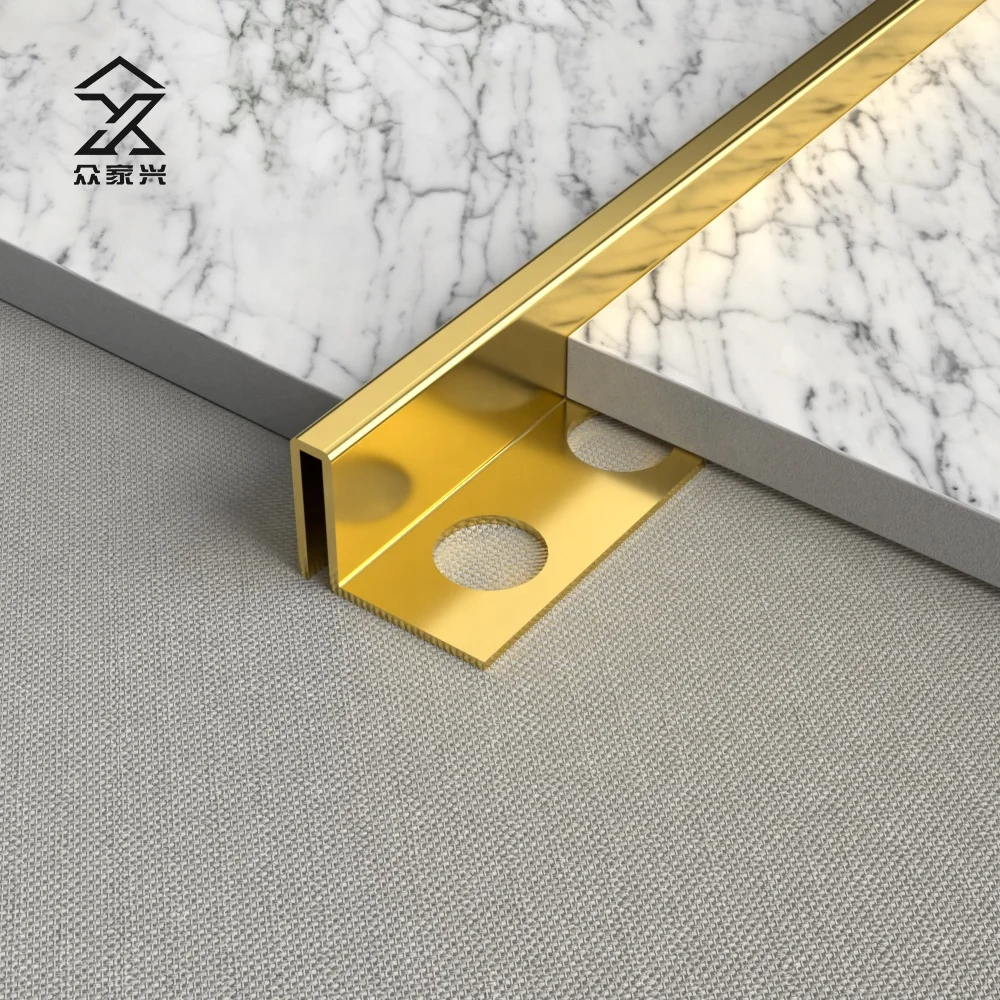 Yüksək Keyfiyyətli Çevik Qızıl Metal Kafel Profili Divar Kənarı Qızıl Kafel Trim Ss304 Paslanmayan