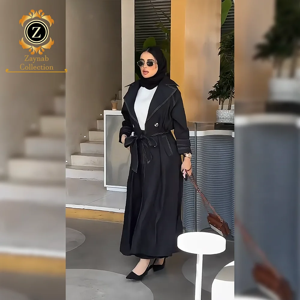 Zaynab Suit Collar Kimono Black Fabric Abaya Dubai Burqa Women Chiffon  Embroidery Suit Collar Kimono