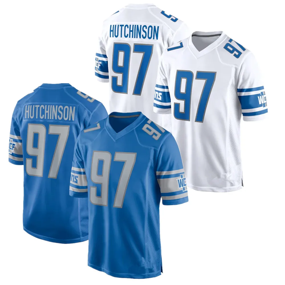 Aidan Hutchinson Blue Custom Stitched Football UNSIGNED Jersey Men's