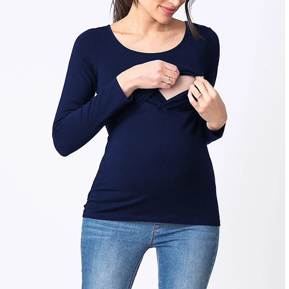 Women's Maternity Nursing T-Shirt Long Sleeves Breastfeeding Tops 
