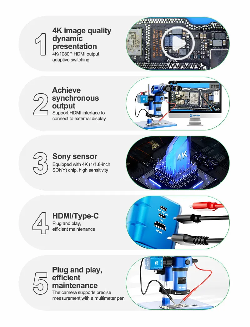 RELIFE MC2 Multimètre multifonction Caméra 4K Microscope Caméra industrielle 4K HDMI Double écran Interface C Mesure