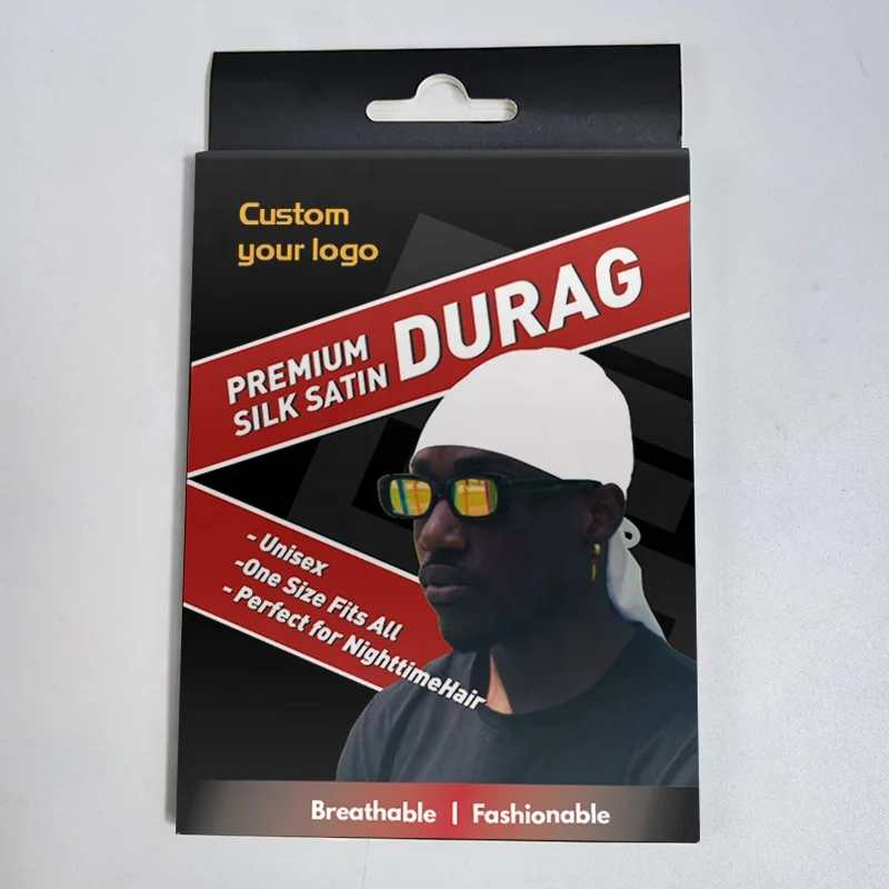 Custom Logo Durag Satin Lined Bonnet Folding Paper Gold Stamping Matt Lamination Embossing Handkerchief Storage Personal Care