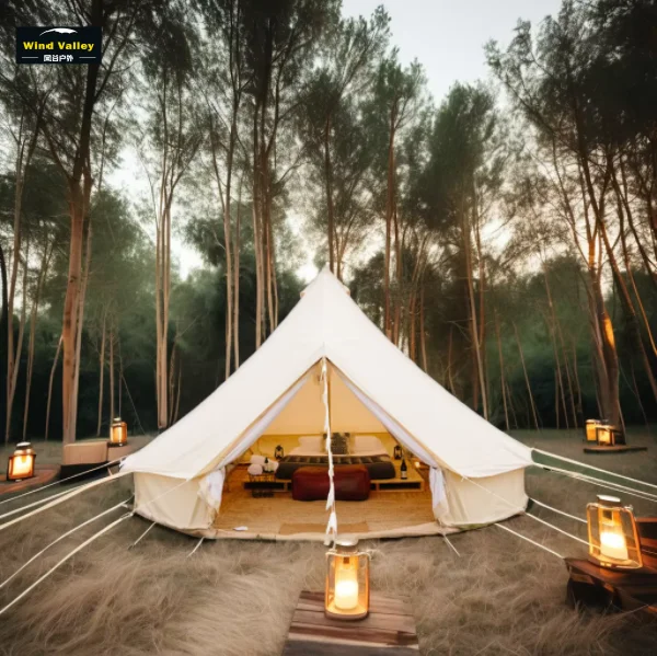 Wind Aangepaste Luukse Staalpaal Vier-seisoene 1500–2000 mm Waterdigte Canvas Oxford Enkellaags Een-slaapkamer Klok Glamping Yurt Tent