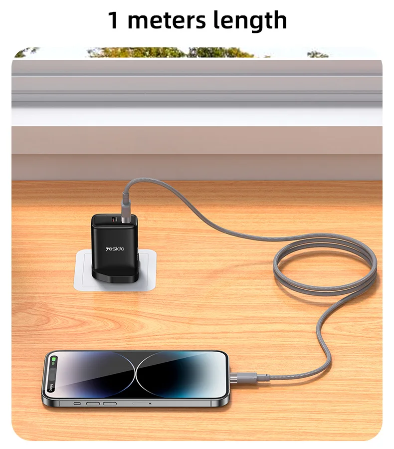 Yesido USB to Type-C 1 Meters Length Max 18W Fast Charging Magnetic Data Cable