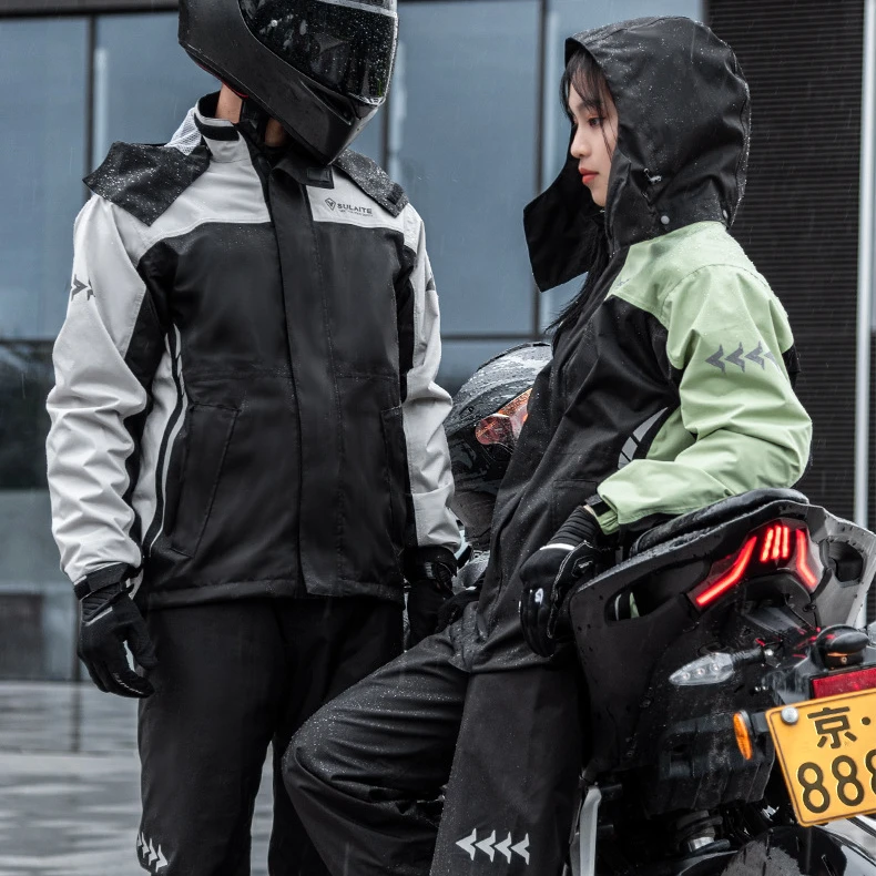 Veste Pluie Coupe-Vent Réfléchissante Motard - 100% Étanche Nylon Argent XXL