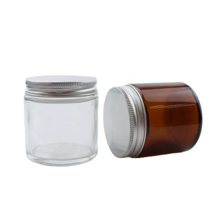 Wholesale customized jar clear amber round glass jars with screw aluminum lid for food candy