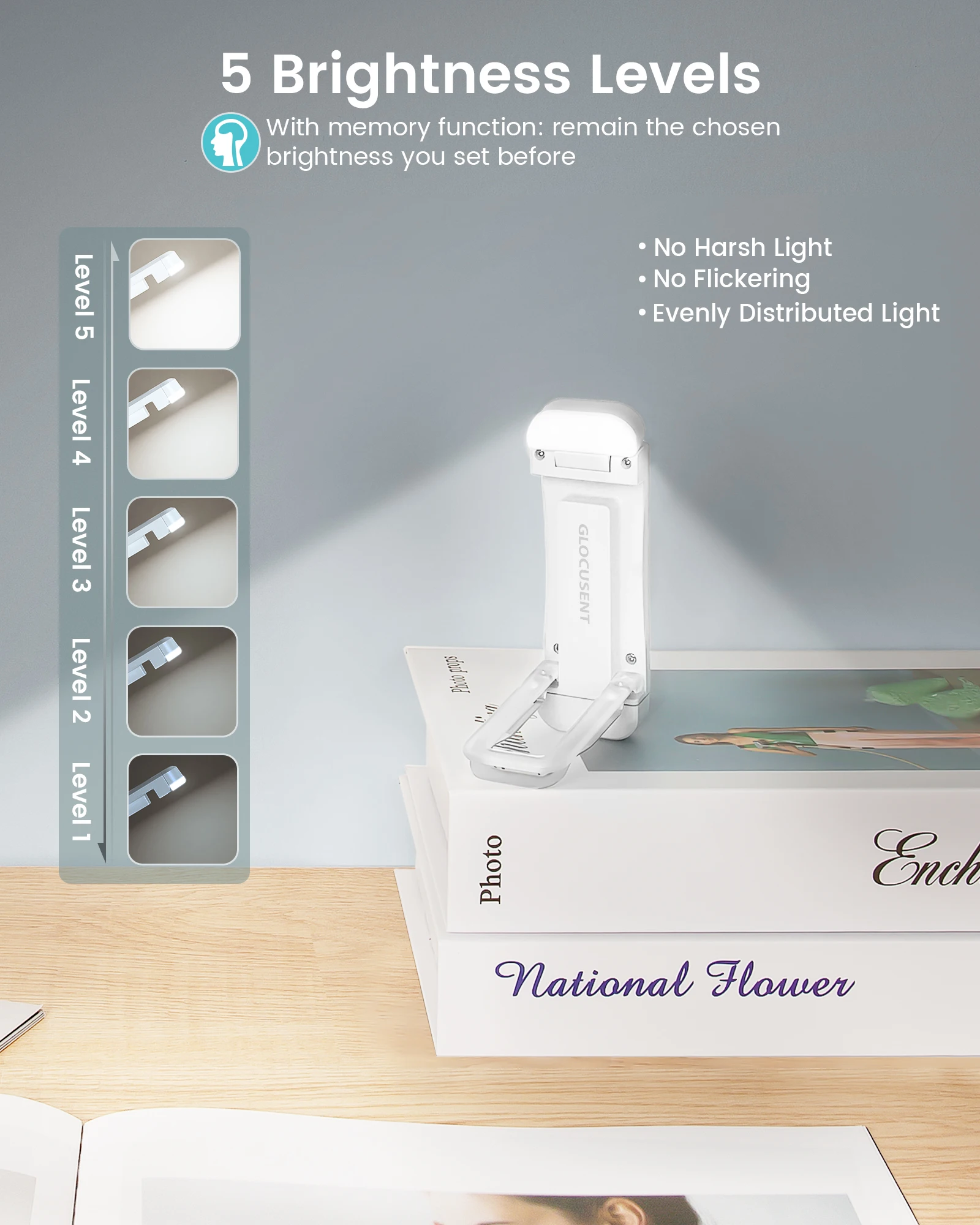 Lampe De Cou Glocusent Lampe De Lecture LED Rechargeable - 5 Luminosités, 3 Températures De Couleur - Pour Lire Au Lit Batterie 1000mAh 100h Lampe De Cou Glocusent Lampe De Lecture LED Rechargeable - 5 Luminosités, 3 Températures De Couleur - Pour Lire Au Lit Batterie 1000mAh 100h
