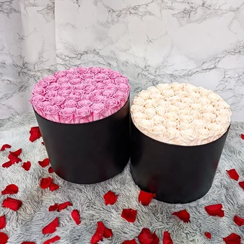 2022 Amazon Hot Selling Real Decorative flowers Long lasting Immortal Eternal rose Preserved flower round gift box for Valentine