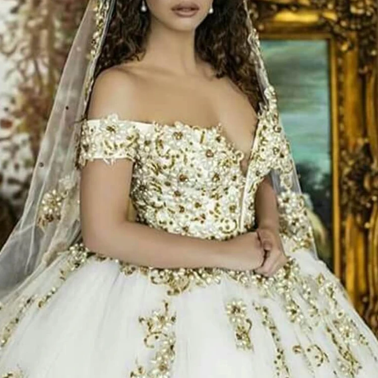 узоры Золотой Кружева блестками Роскошный Кристалл халат de mariage глубокий v-образный вырез с плеча свадебное платье