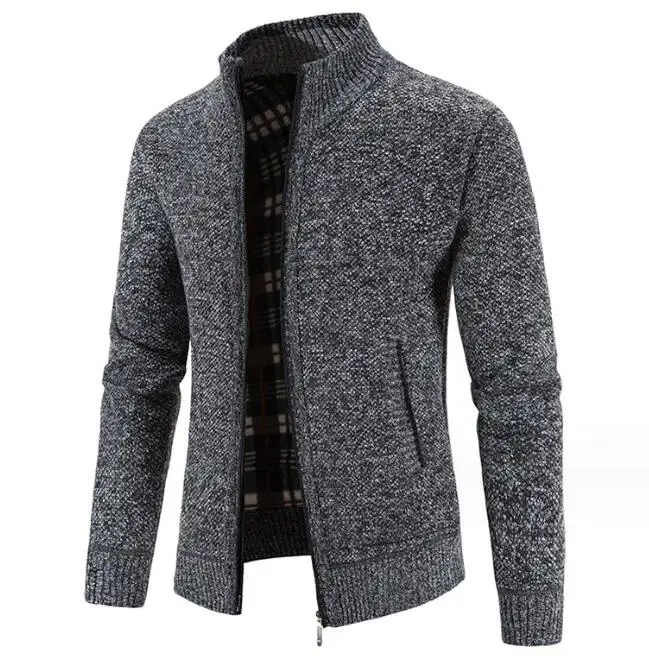 Autumn Winter Casual Stand Collar Zipper Coat Long Sleeved men's cardigan knit sweaters and jackets_voghion.com
