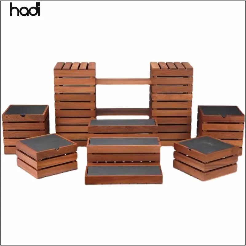 HADI 2段ウッドエレベーション ブラックラック バフェ用ディスプレイ台