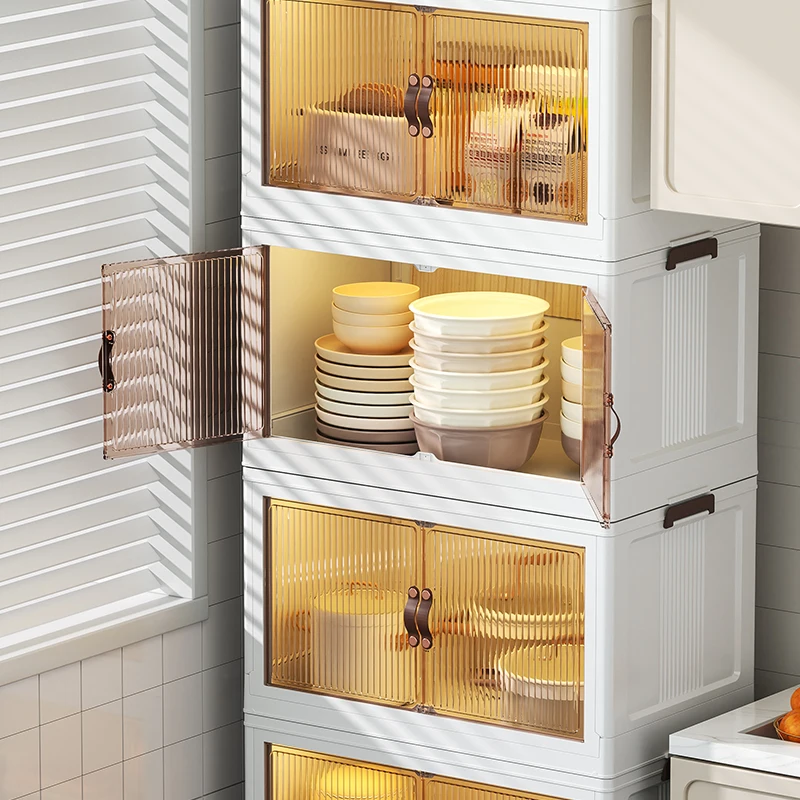 Stackable Storage Bins with Lids Plastic Storage Containers with Magnetic Doors Wheels Collapsible Bins Closet Organizers