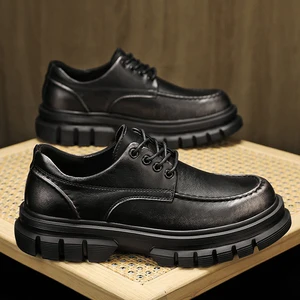 New Fashionable Genuine Leather Formal Shoes Men's Thick-soled Leather Shoes Business comfort Lace-up Shoes
