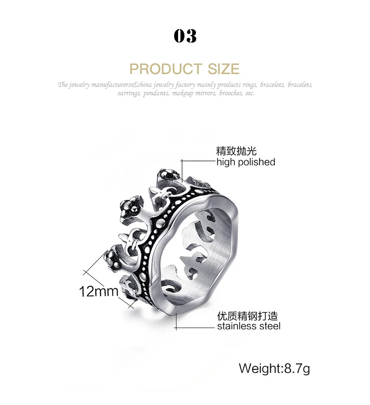 Wholesale High Quality Vintage Stainless Steel Crown Design Casting Ring RC-288