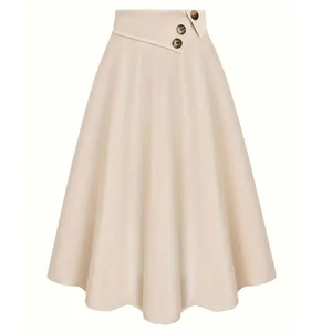 2026 New Arrival All-Match Women's A-Line Skirt Elegant Casual Style Button Decoration Long Summer Vacation Style Natural