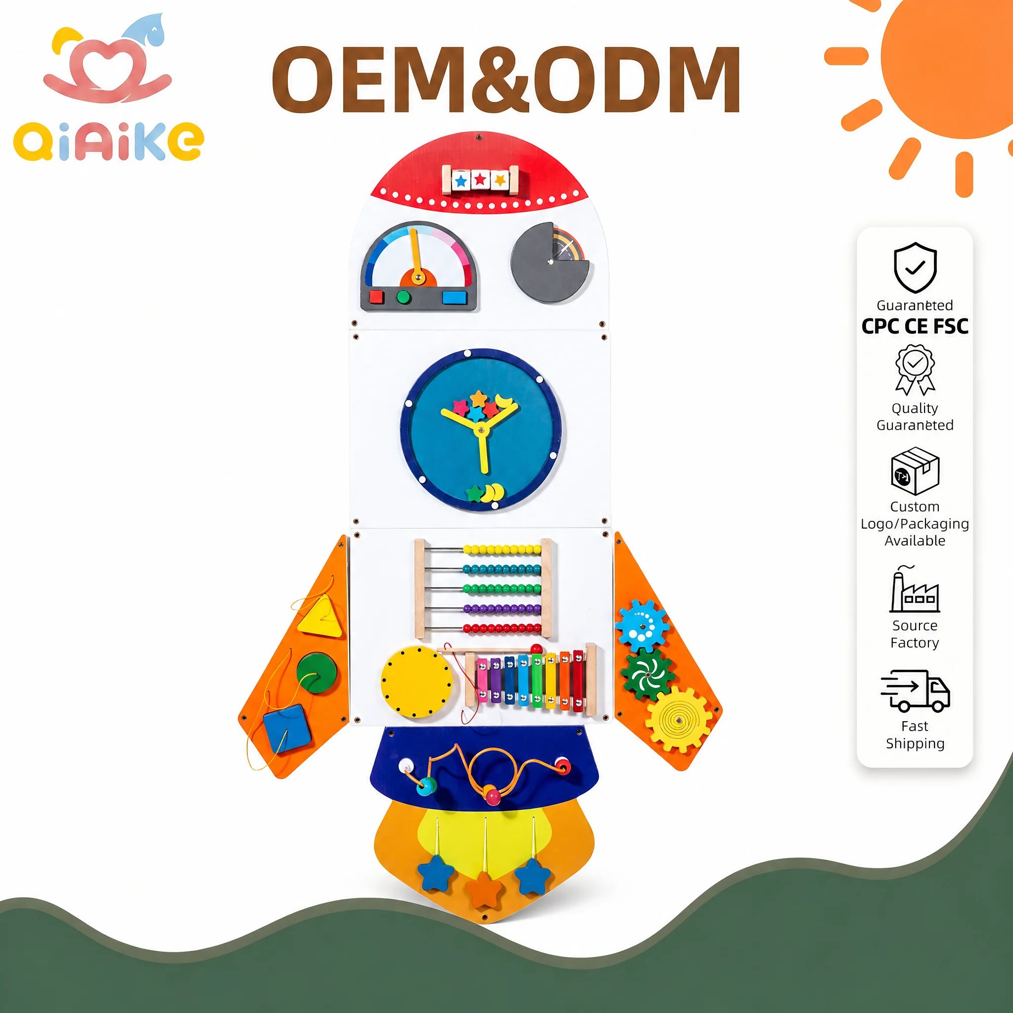 Multifunctional Wooden Busy Board Wall Panel Montessori Educational Sensory Activity Toy for Toddlers Preschool Kids OEM ODM