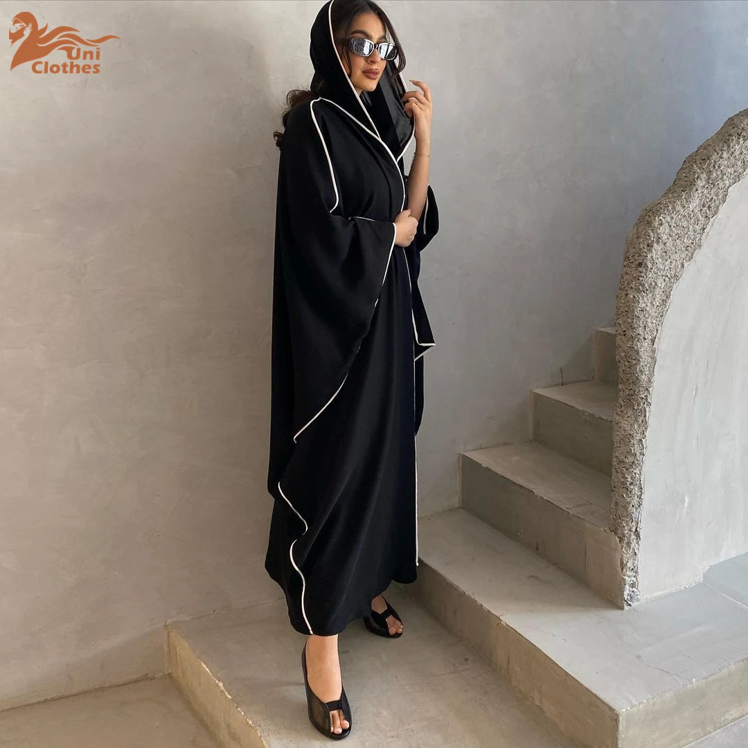 Trendy Black Abaya Eid Ramadan Islamic Clothing Patchwork Hijab Open Abaya With Shawl Robe Femme Abaya Women Muslim Dress Trendy Black Abaya Eid Ramadan Islamic Clothing Patchwork Hijab Open Abaya With Shawl Robe Femme Abaya Women Muslim Dress