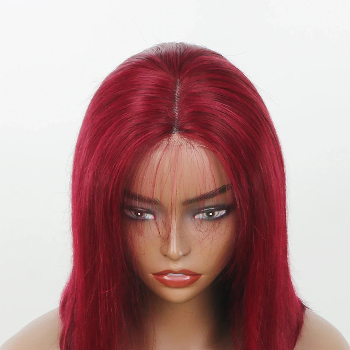 Burgunderrote Lace-Front-Perücke aus Echthaar, Remy-Haar, Bob-Perücke, 6 x 4 Zoll, vorgeschnitten, vorgezupft, 150er Dichte_voghion.com