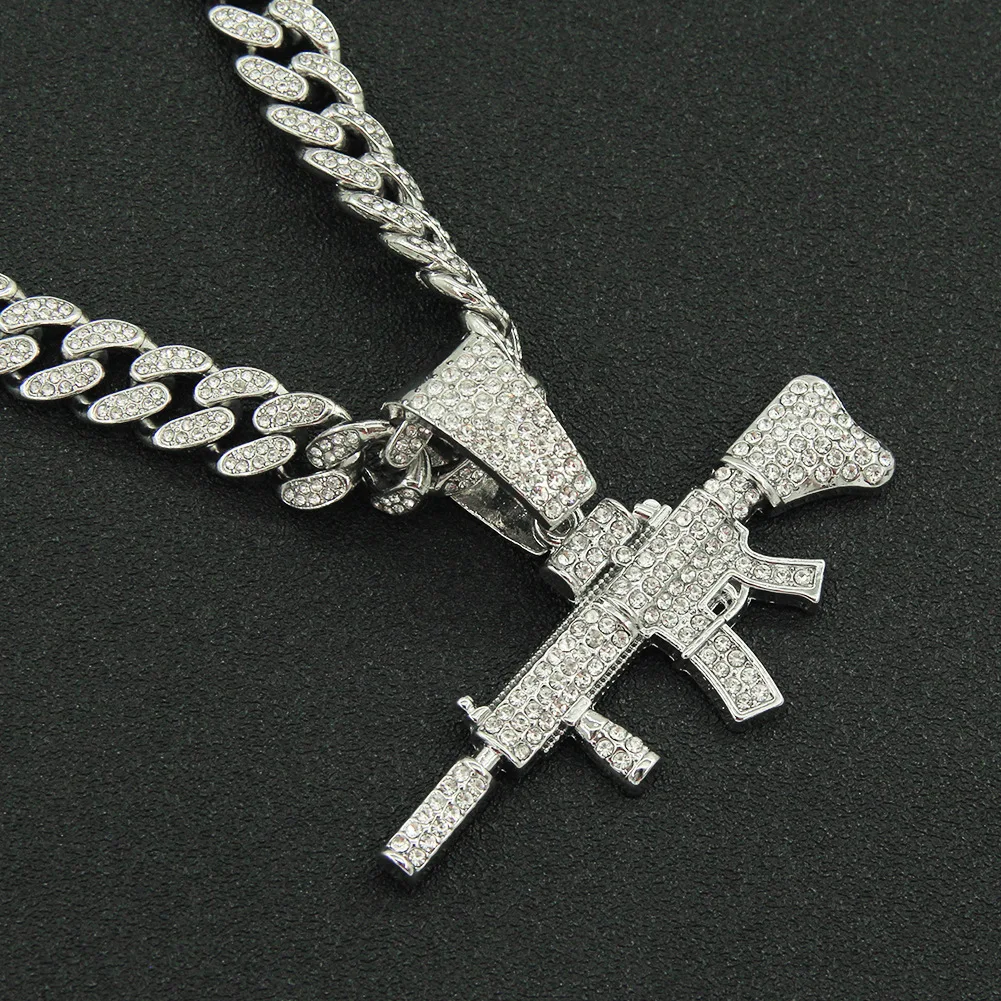 Hip Hop Bling AK47 Gun Pendant Necklace with Cuban Link Chain