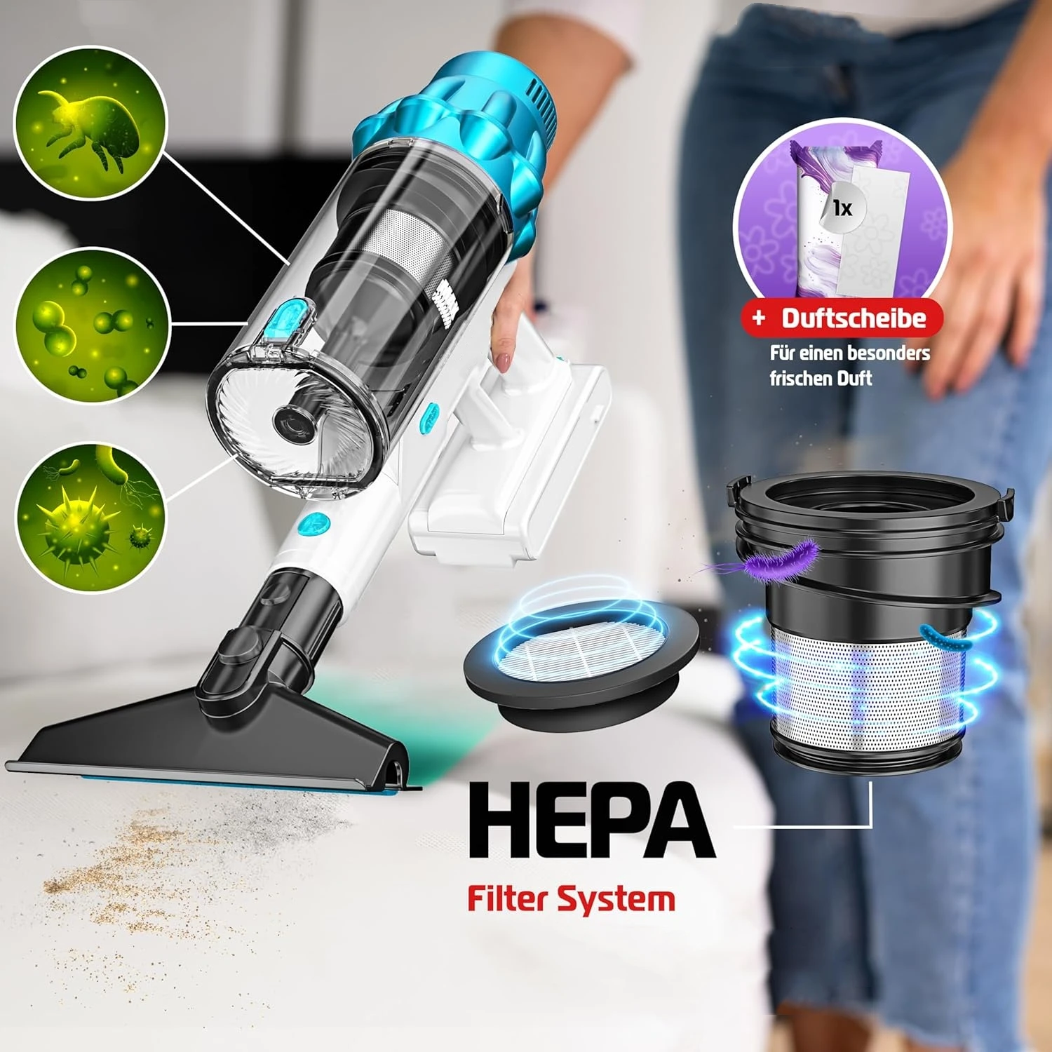 Vacuum Cleaner with High Quality, Factory Manufacturer Customization A34D, 400W, Strong Suction, Sky Blue-white Colour