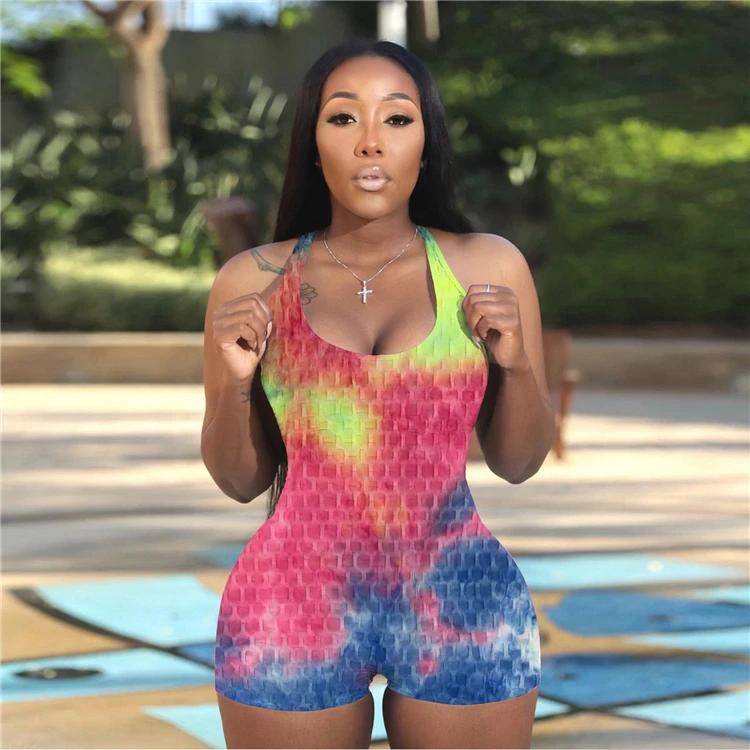 MOEN Tie Dye vetement femme New Arrival 2021 Woman Bodycon Jumpsuits Womens One Piece Jumpsuit