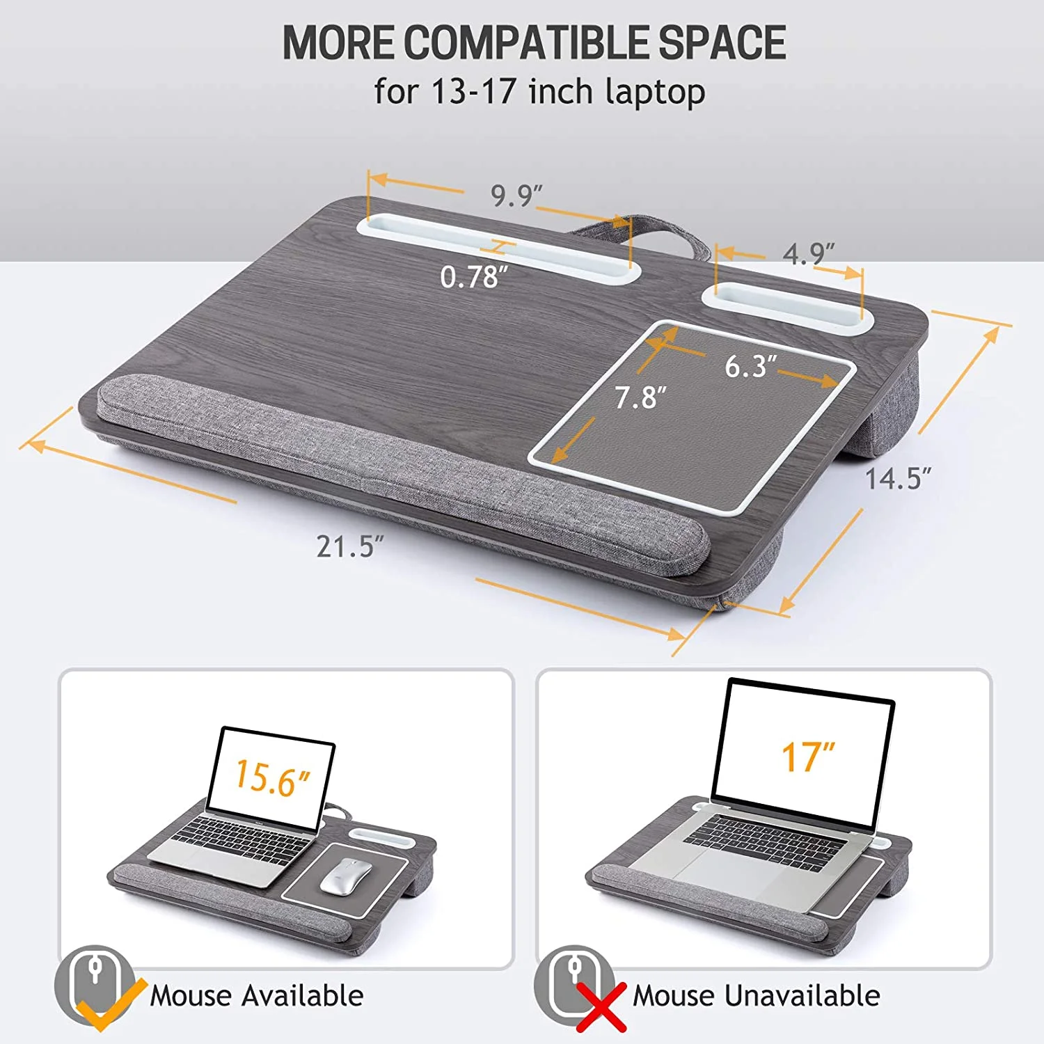 Portable Wooden Laptop Table Bed Tray With Mouse Pad Soft Pillow