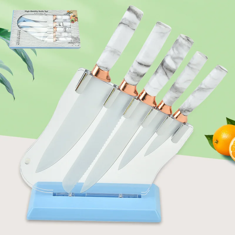 6 Piece Knife Set With Acrylic Knife Holder Skylight Version Marble