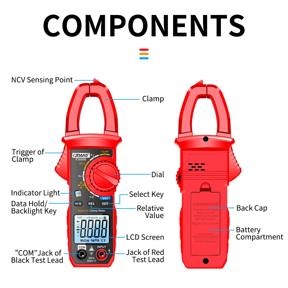 Full Functions 4000 Counts Auto-ranging Digital Clamp Multi Tester Multimeter with Backlight LCD Screen Displaying