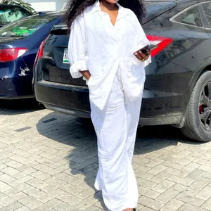 GX3991 Fashion 2026 Street Wear Casual Fall Clothing Vendor Long Sleeve Turn Down Neck Shirt and Pant Women 2 Piece Set