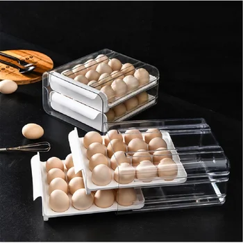 2 Layers Transparent Egg Holder Tray Fridge Organizers and Storage Egg Drawer Organizer Stackable Eggs Storage Crisper Tray