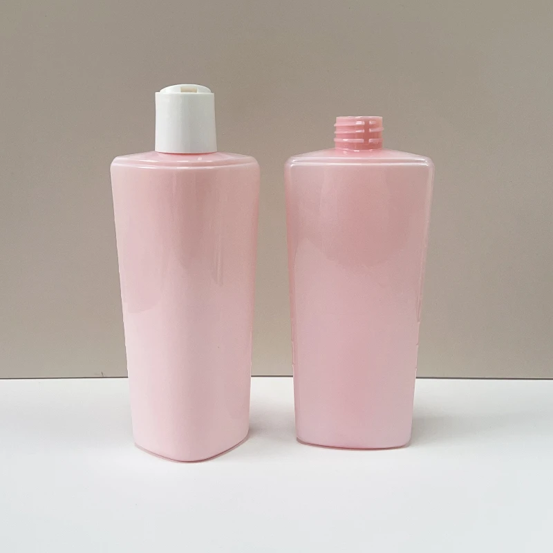 Selling Empty 357ml Pet pink Triangle Shampoo Body Wash Cosmetic Plastic Bottle