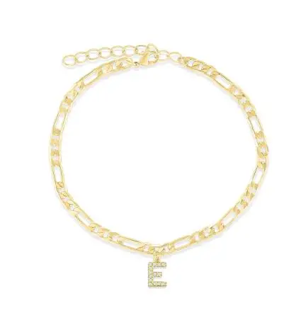 Personalized Gold Birthstone Letter Bracelet Anklet Figaro Chain Stainless  Steel Jewelry 18k Gold CZ Diamond Initial Anklet