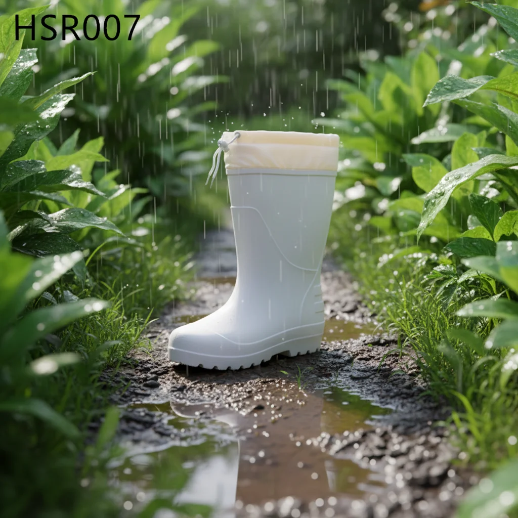 ZYF,Slushy Streets Rainy Days Using Fast Rope Guard Rain Boots Gardening Pruning PVC Integral Molding White Rubber Boots HSR007