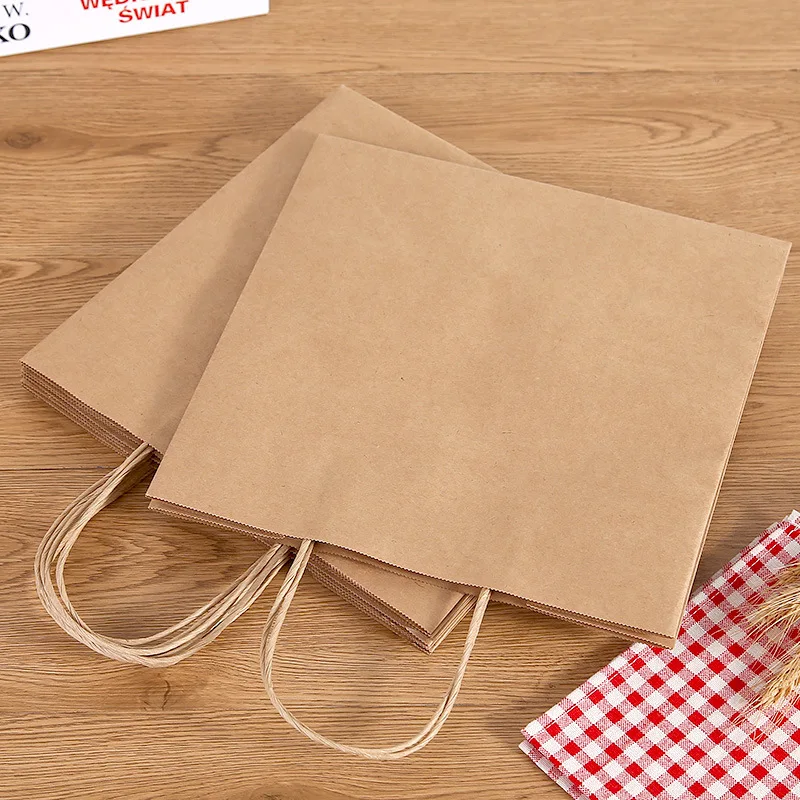 Food Takeout Packaging Paper Bag With Handle  Kraft Packaging Bag Fast Food Beverage Packaging