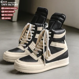 Men Designer Shoes Men's Shoes Real Leather High Top Shoes Black and White Large Inverted Triangle Shoes