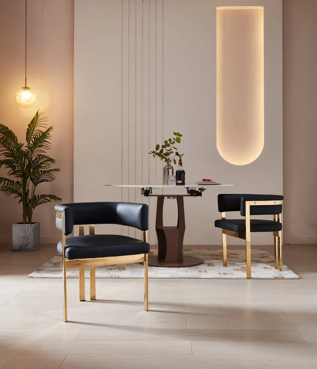 gold color stainless steel frame with pvc leather  upholstery modern dinning chair 333082