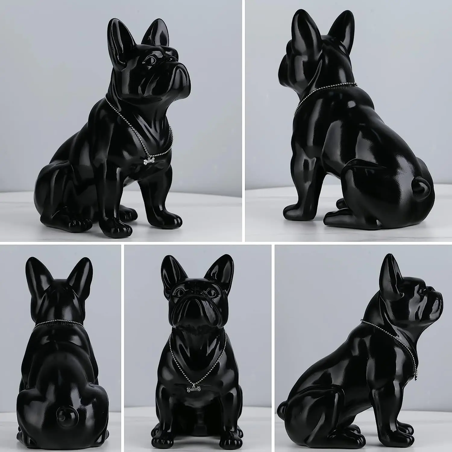 Black Resin French Bulldog Figurine Modern Polyresin Outdoor
