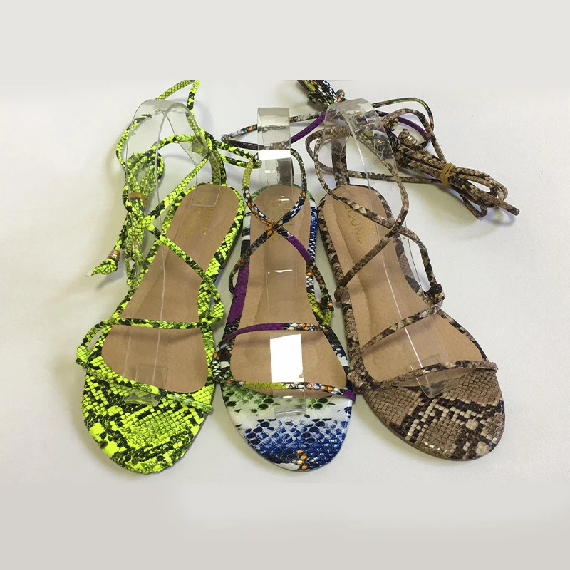 snakeskin tie up sandals