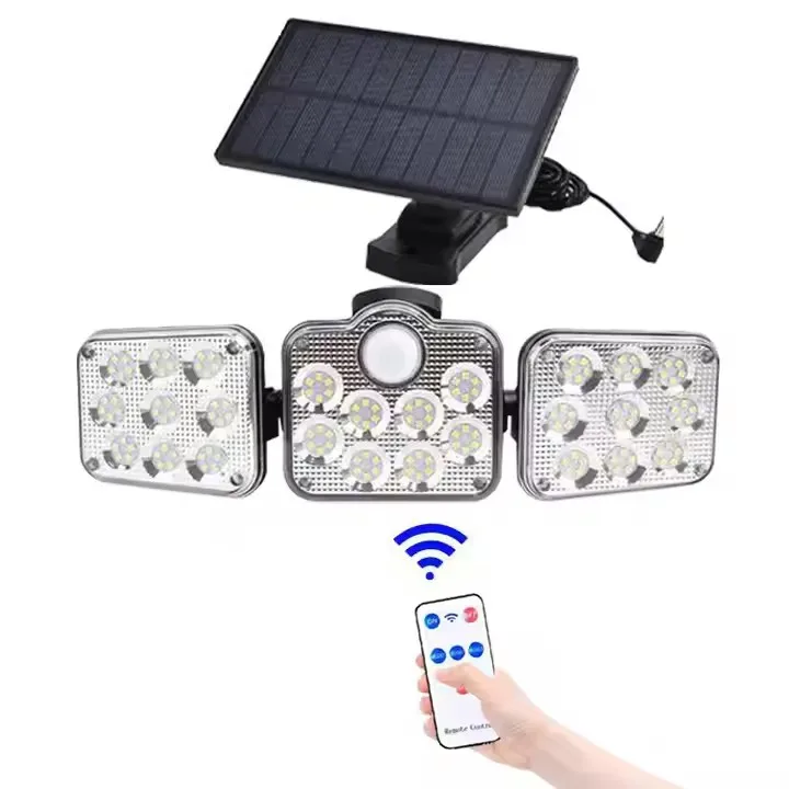 Solar ao ar livre 3 Cabeça Led SMD 138 Luz Inteligente Solar Jardim Luzes Ip65 Impermeável Solar Lâmpada De Parede